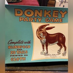 Vintage Donkey Party Game with Blindfold and Tails
